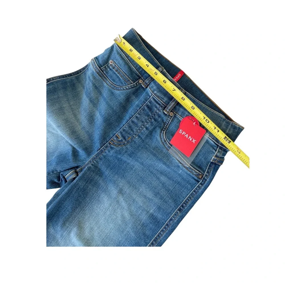 Spanx Ankle‎ Straight Leg Jeans Medium Wash High Rise Pull On Denim Blue Sz Xs